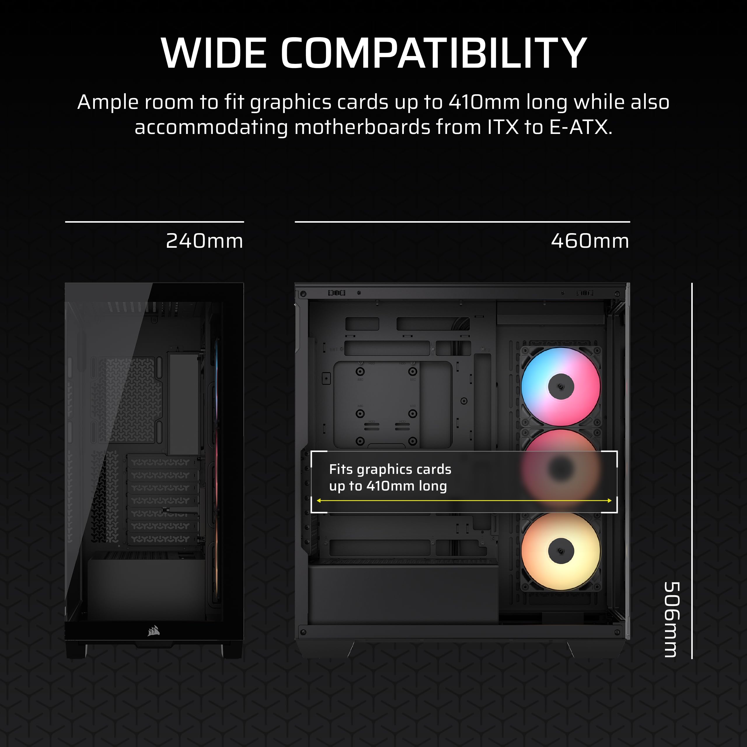 CORSAIR 3500X RS-R ARGB Panoramaglas Mid-Tower-PC-Gehäuse – 3 x RS120-R ARGB-Lüfter Inklusive, Platz für bis zu 10 x 120-mm-Lüfter, Kompatibel mit Motherboards mit Rückseitigem Anschluss – Schwarz 7