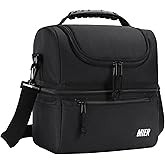 MIER Adult Lunch Box Insulated Lunch Bag Large Cooler Tote Bag for Men, Women, Double Deck Cooler(Black Large)