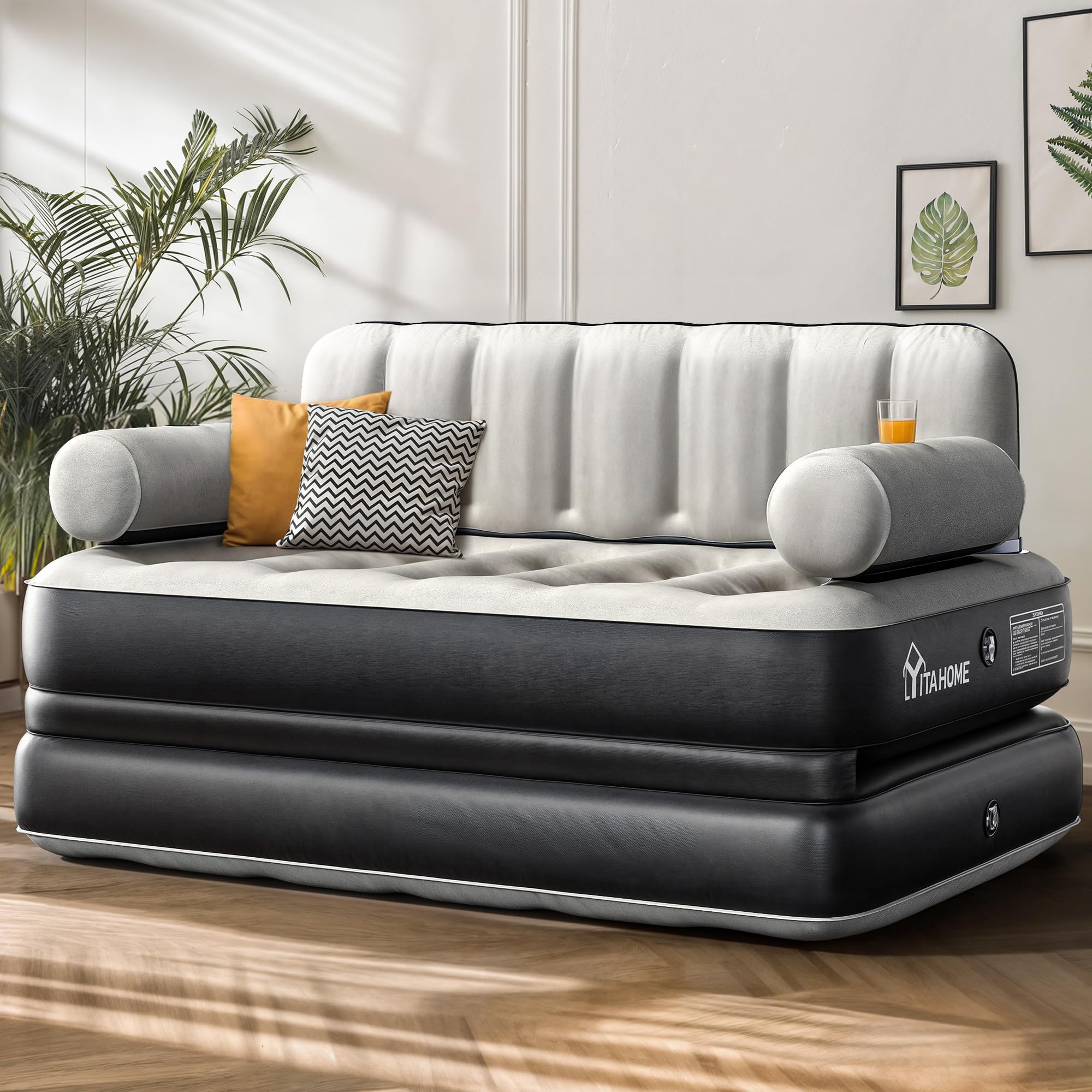 Photo 1 of YITAHOME Queen Size Air Sofa Bed Mattress with Headboard and Pump, Blow Up Couch Inflatable Bed for Home Living Room, 79" x 60" x 25" (Expanded Size, Black)