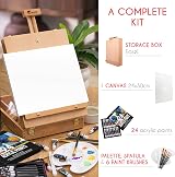 Zenacolor Acrylic Paint Set with Wood Easel Box 24 Tubes 6 Brushes view 2