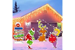 LOCATAL Grinch Christmas Decorations,4PCS Yard Signs 23 In Extra Large Grinch Cindy Max Whoville Sign for Xmas Garden Lawn Decor,Grinch Stealing Christmas Yard Decor LED Light Strings Party Supplies Holiday Decorations Outdoor