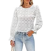 LUXVEER Women's Long Sleeve Eyelet Shirts Lace Embroidered Blouses Dressy Casual 2026 Fall Fashion Tops