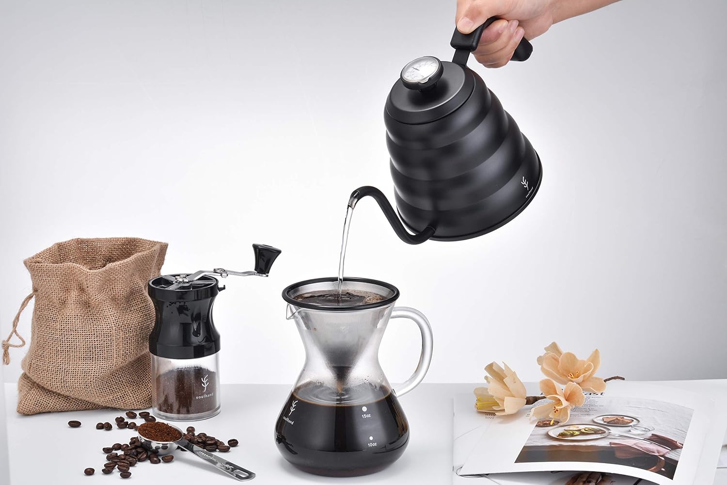 Soulhand Pour Over Coffee Maker Brewer Set Borosilicate Glass Carafe