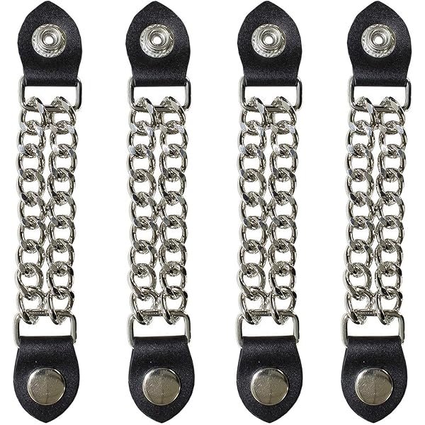 Motorcycle Vest Extenders – Double Black Chain, 24 Snaps, 4" Length, Made In USA – 4 Pack