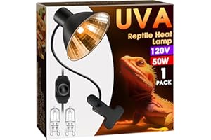 BRIIGNITE Reptile Heat Lamp Dimmable, UVA Basking Light for Reptiles 50W, 2pcs G9 Heat Bulb & 1pcs Dome Reptile Light Fixture, Aluminum Reflector, Heat Clamp Lamp with Gooseneck for Chicken Turtle Gecko Lizard
