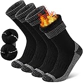 COOPLUS Merino Wool Hiking Socks for Men Thick Thermal Warm Crew Winter Mens Work Boot Socks 4 Pairs