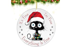 Personalized Christmas Ornaments 2025, Black Cat Christmas Decorations Christmas Tree Hanging Ornaments, It's Fine I'm Fine C
