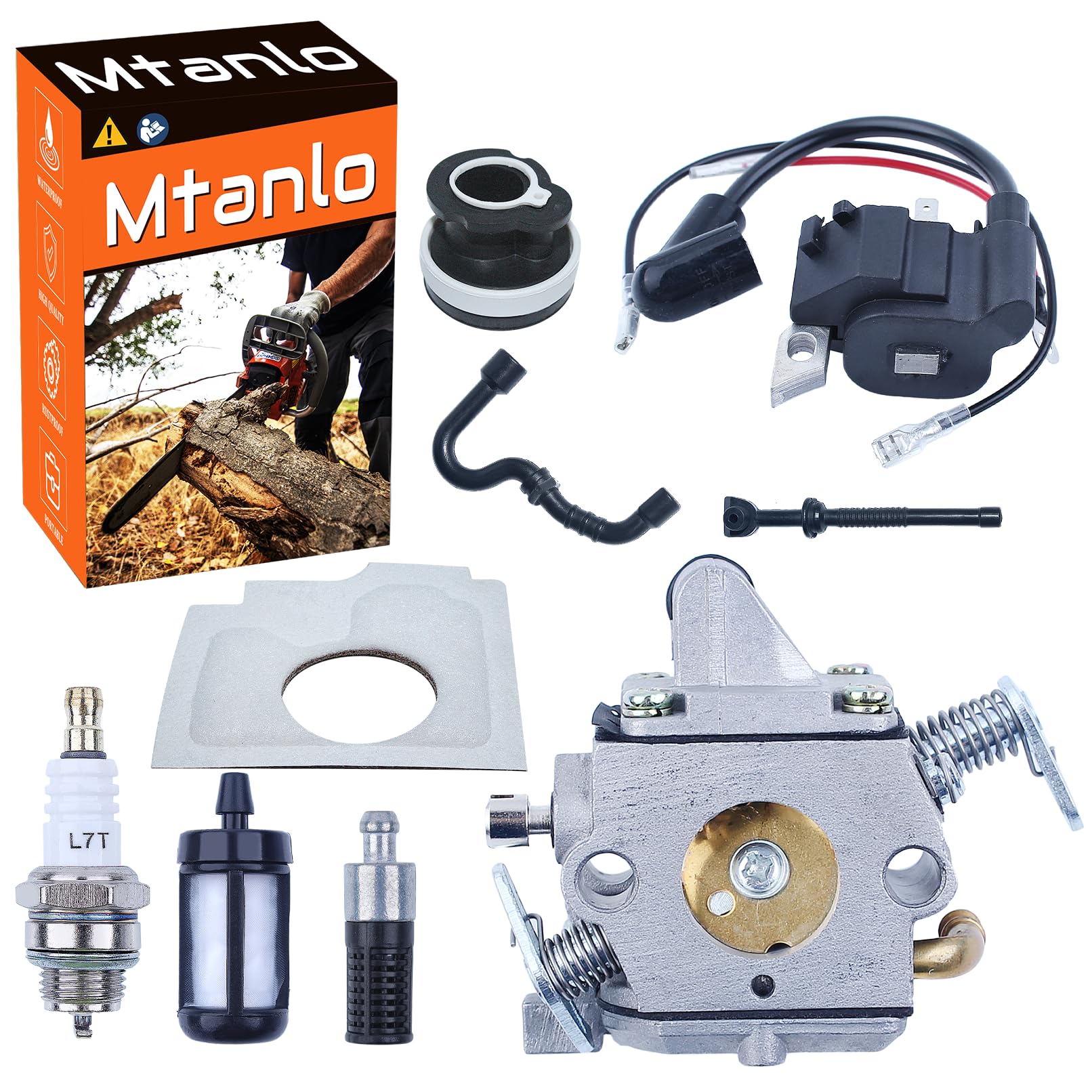 Mtanlo MS170 Carburetor for Stihl 017 018 MS180 MS170C MS180C Zama 180 Chainsaw C1Q-S57A C1Q-S57 C1Q-S57B 1130 120 0603 124 0603 0800 with MS170 80 Spools es Ignition Fuel Filter
