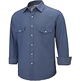 Pearl snap Men's Denim Shirts Long Sleeve Western Cowboy Button up Solid Work Cotton Shirts