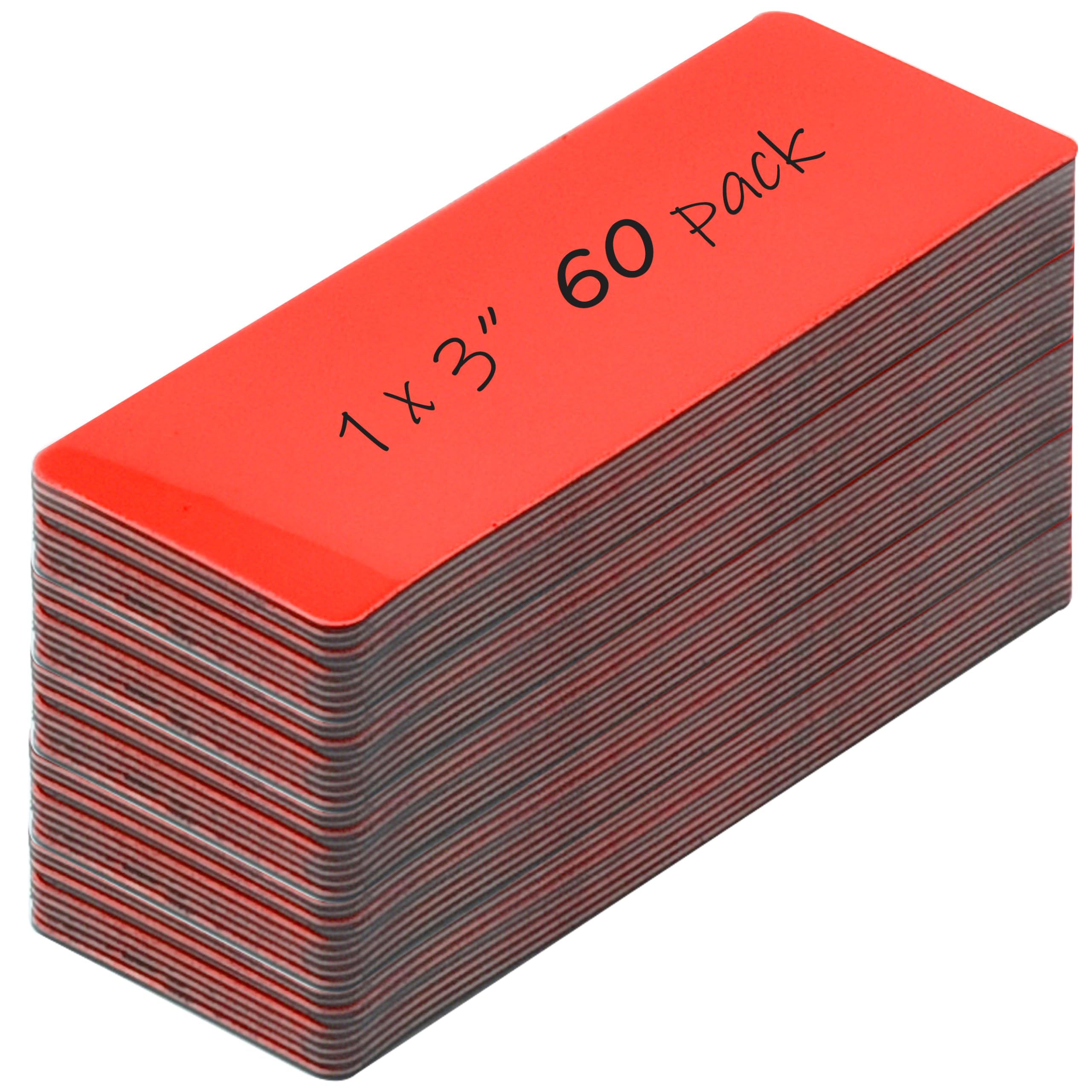 Realth Magnetic Dry Erase Labels | 60 Pcs 2.5CM x 7.6CM Red | Reusable Erasable Write | for Classroom Home Office Whiteboard Refrigerator Crafts Name Tags (RML1360R)