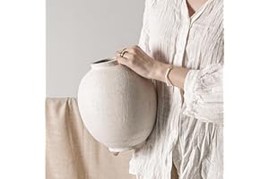 LE TAUCI GARDEN Large White Ceramic Vase - 9.8 Inch Rustic Farmhouse Vase for Home Decor, Minimalist Tall Vases for Living Room, Table, Bathroom, Holiday & Weddings (Sandstone White)