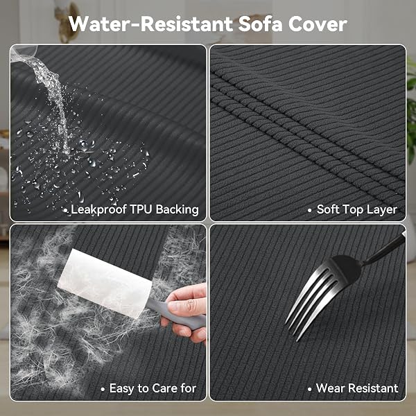 PFRSTUV WATERPROOF CHAIR COVER WITH ARMS 2-PIECE SET STRIPED SLIPCOVER FOR 1 SEPARATE T CUSHION COUCH – TPU FABRIC ARMCHAIR COVERS LEAKPROOF COUCH PROTECTOR FOR KIDS, PETS(CHAIR, DARK GRAY)