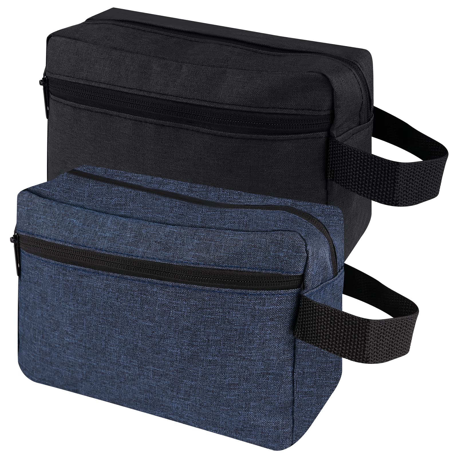 2 Pcs Toiletry Bag for Men and Women Portable Wash Bags with Handle Waterproof Dopp Kit for Men Lightweight Shaving Bag Small Makeup Bag for Travel, Camping, Business (Black& Deep Blue)