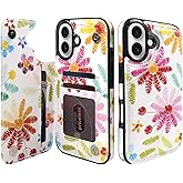 TopPerfekt Flip Leather Wallet Case Card Holder Shockproof Compatible with iPhone 16 6.1" Women and Girls with Card, Holder Kickstand Double Magnetic Clasp - Floral Pattern