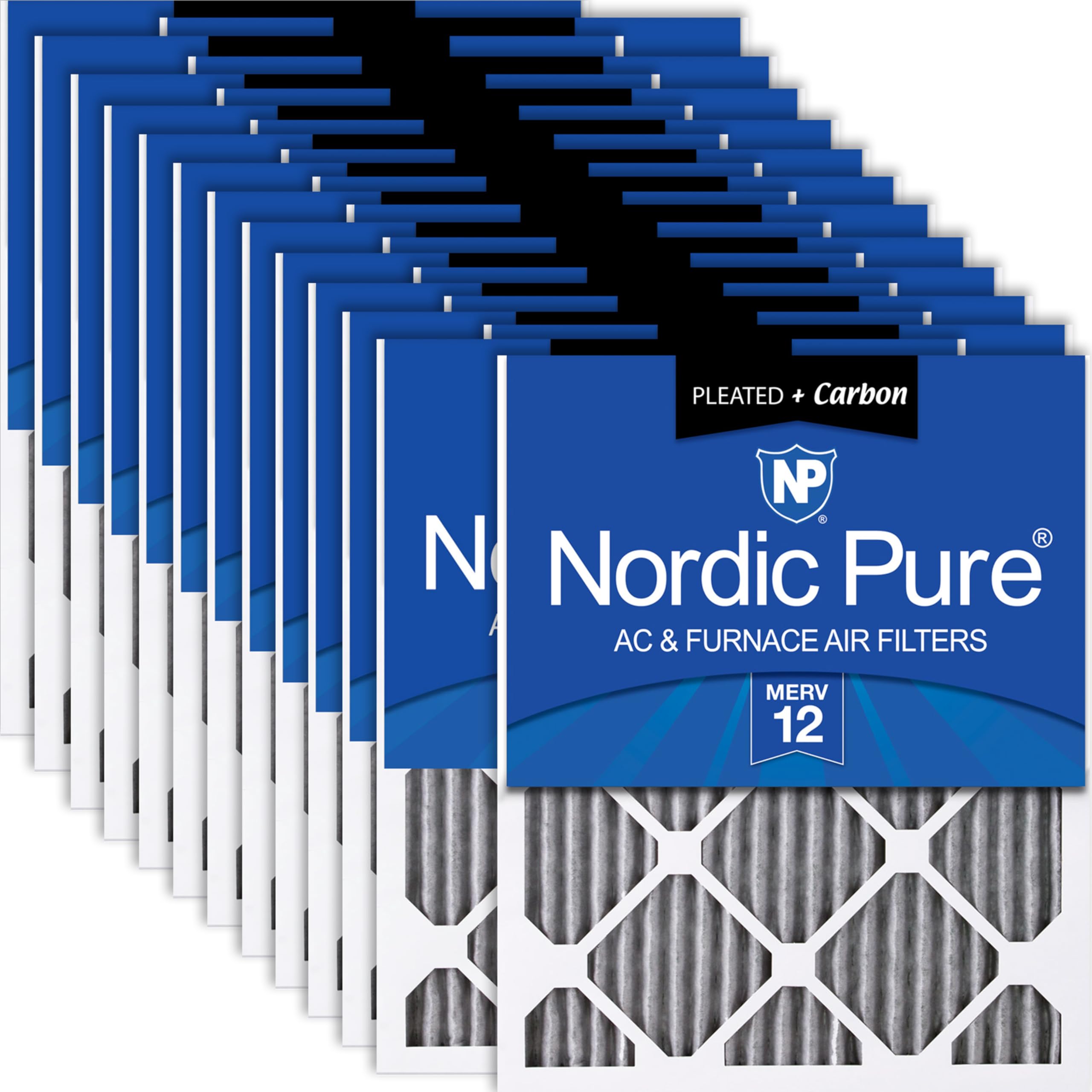 Nordic Pure 16x25x1 (Actual Size: 15 1/2 x 24 1/2 x 3/4) Furnace Air Filters MERV 12 Pleated Plus Carbon 24 Pack Image