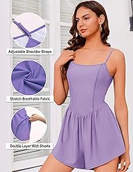 Ekouaer Womens Summer Sleeveless Workout Rompers