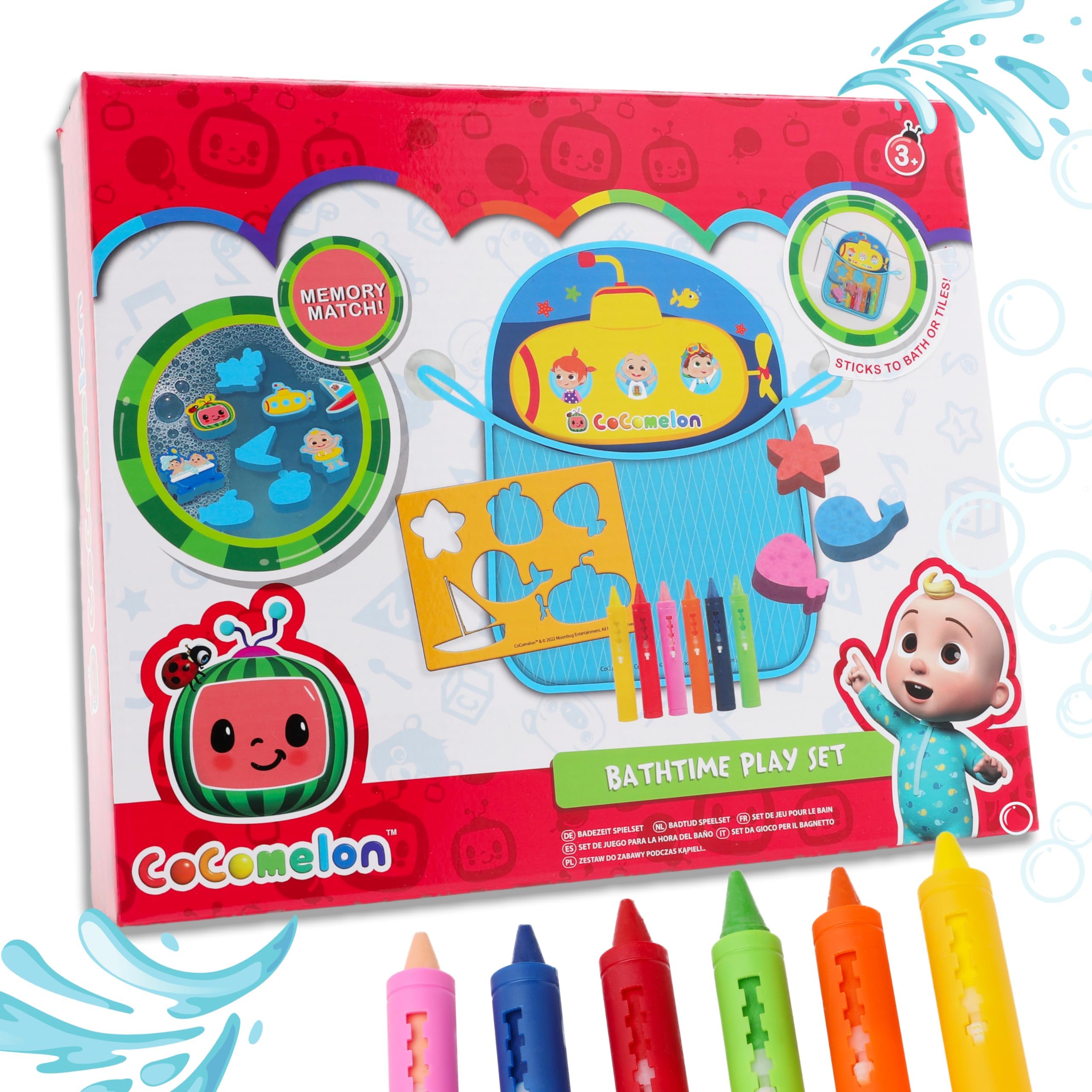 Toyland® Cocomelon Bathtime Playset Featuring Memory Match Game & Crayon & Stencil Set - Bath Toys - Suitable ages 3+