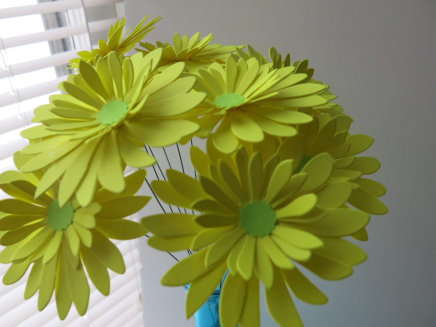 Amazon Com One Dozen Neon Yellow Gerbera Daisy Bouquet 3 Inch Lemon Paper Flowers On Stems 1 Dozen Centerpiece Handmade