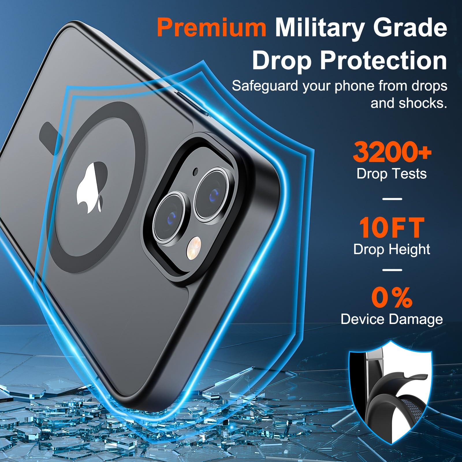 SUPFINE Magnetic for iPhone 14 Case & iPhone 13 Case (Compatible with MagSafe)(10 FT Military Grade Drop Protection) Slim Translucent Matte Shockproof Phone Cover,Black - Image 3
