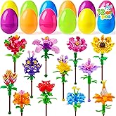 JOYIN 12 Pcs Easter Flower Building Blocks Eggs, Prefilled Plastic Easter Eggs with Building Brick Blocks for Basket Stuffers