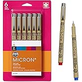SAKURA 30063 6-Piece Pigma Micron Assorted Colors 01 Ink Pen Set