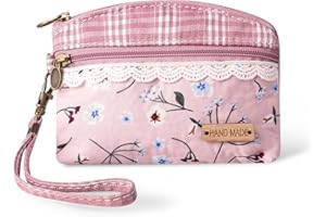 ABBERRY Cute Floral Pattern Coin Purse for Women Small Wallet with Zipper and Wrist Strap