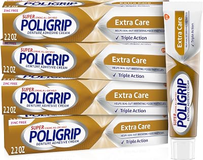 Super Poligrip Extra Care Zinc Free Denture Adhesive Cream 2.2 oz Pack of 4