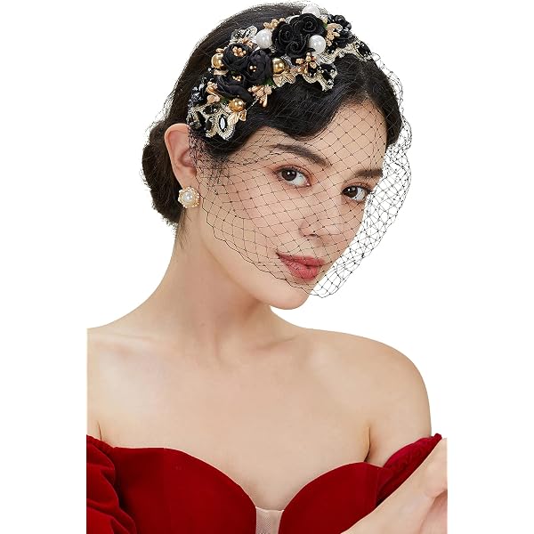 BABEYOND 1920s Flapper Fascinator Mesh Pearl Veil Headband  display picture 1
