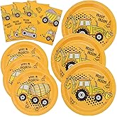 DYLIVeS 60 Pcs Construction Birthday Party Plates and Napkins Kit, Construction Theme Tableware Set Dump Truck Party Table Decorations Supplies, Disposable 9'' and 7'' Paper Plates, Napkins, Serves 20