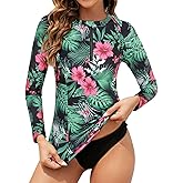 Tanst Sky Women's Rash Guard Swim Top Long Sleeve Bathing Suits UV Shirt Zipper Rashguard Swimsuit