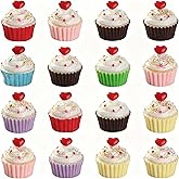 Cinnvoice 60 Pcs Valentines Resin Charm Pendant Fruit Food Tiny Pendants DIY 3D Pendants Bead Charms for Valentines DIY Craft Earring Bracelet Necklace Jewelry Making(Heart Cupcake)