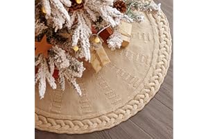 LimBridge Knitted Christmas Tree Skirt: 36 Inches Beige Tree Skirt, Chunky Cable Knit Thick Rustic Christmas Tree Decorations, Farmhouse Christmas Decor Xmas Holiday Home Party Decorations
