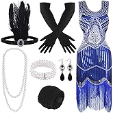 FEPITO 1920s Flapper Dresses for Women, Fringed Sequin Great Gatsby Dress for Women with 20s Accessories, Roaring 20s Costume