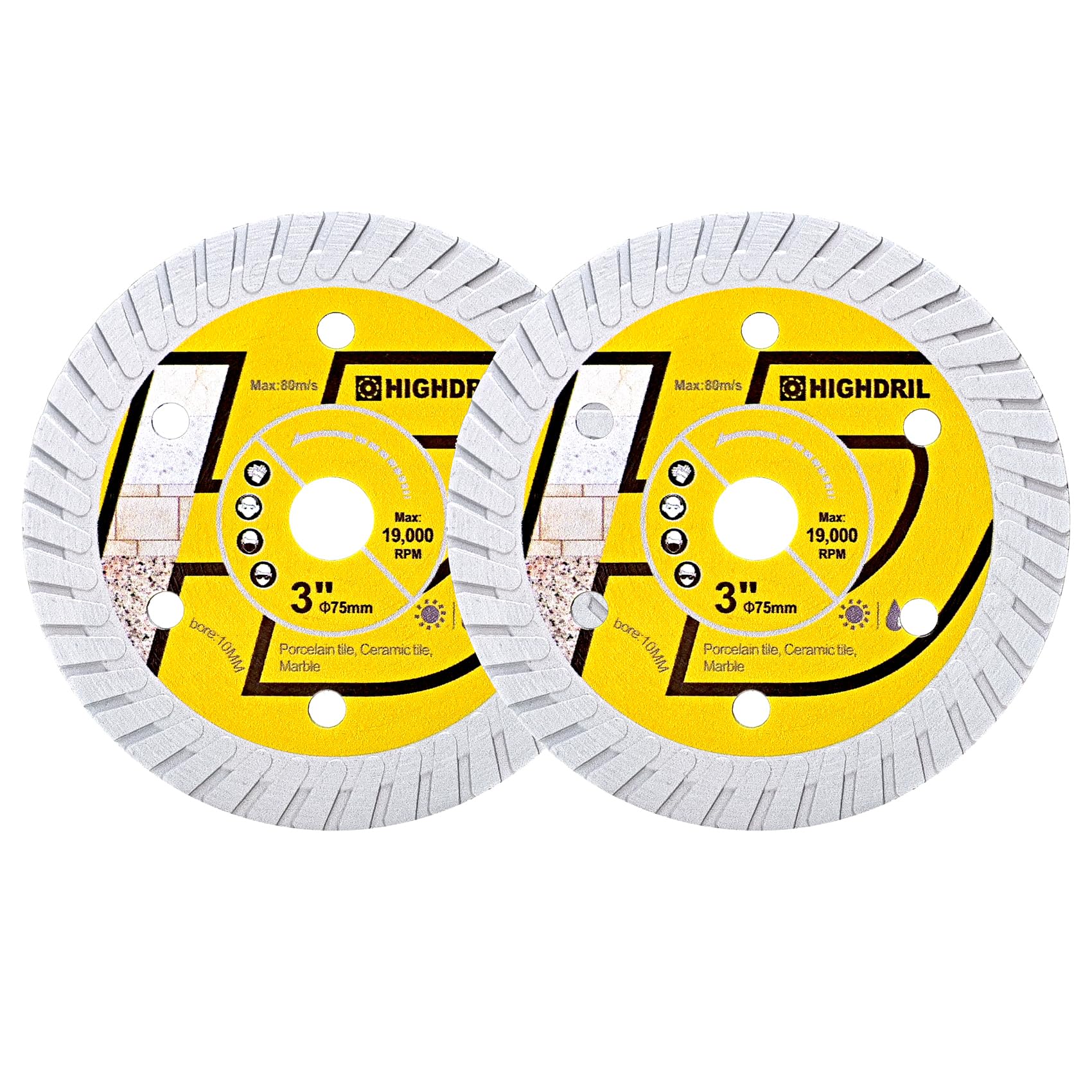 HIGHDRIL 2PCS 75mm/3" Tile Diamond Blade Dry/Wet Angle Grinder Wheel Disc for Cutting Ceramic,Hard Pocelain,Glazed Tiles — image 1