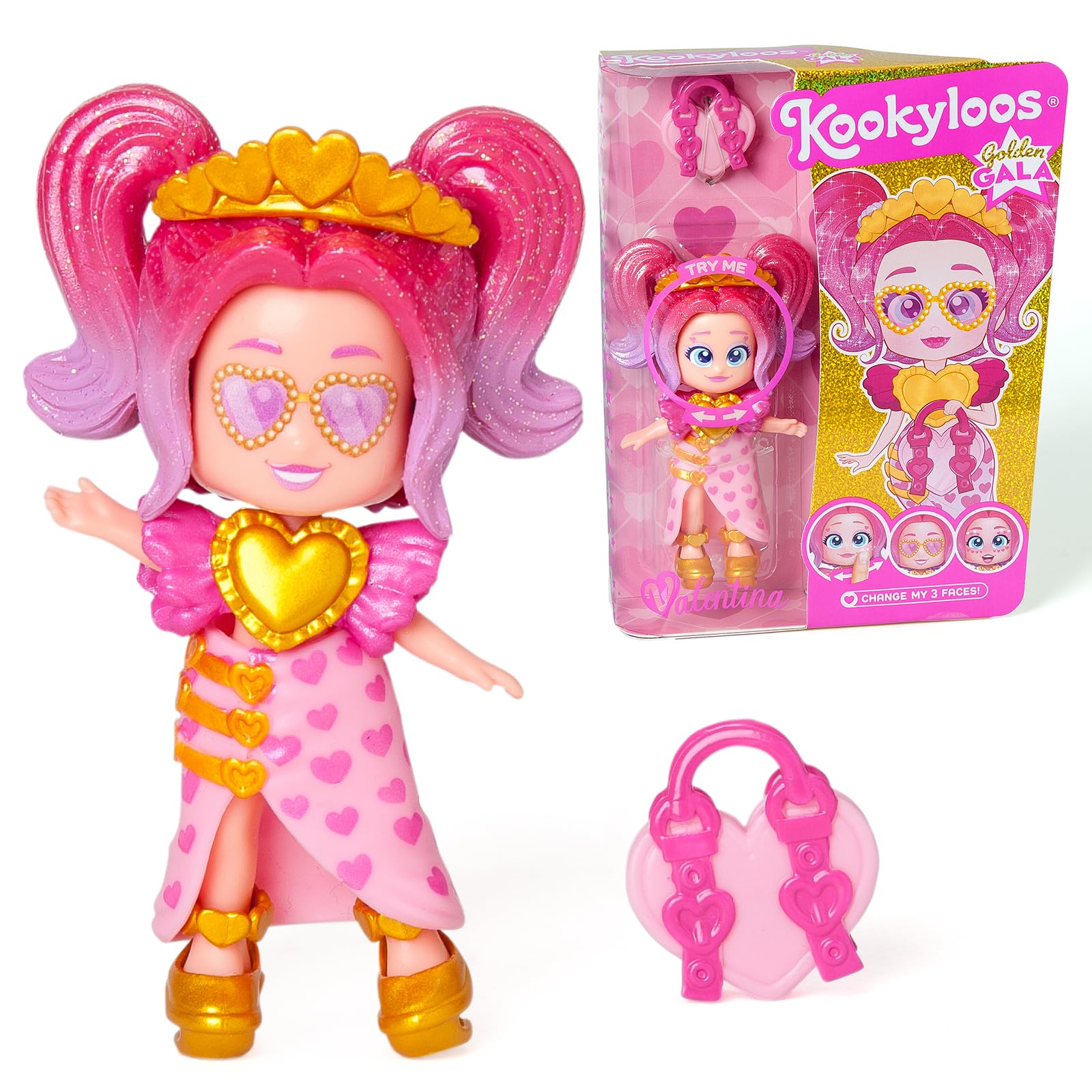 KOOKYLOOS Golden Gala Series VALENTINA - Collectable Doll with 3 Faces, Fashionable Clothes, Shoes & Accessory