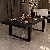 WOODTIME 86.6" W Dining Table for 8-10 People, Versatile Modern Wooden Dinner Table Kitchen Table for Dining Room Conference Room, Black &amp; Brown