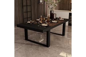 WOODTIME 86.6" W Dining Table for 8-10 People, Versatile Modern Wooden Dinner Table Kitchen Table for Dining Room Conference Room, Black & Brown