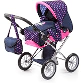 Bayer City Star Doll Stroller, 2-in-1 Baby Pram &amp; Jogger for 18 inch Dolls | Convertible carriage with matching shoulder bag and shopping basket. Adjustable handle 12-25 inches grows with your child