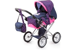 Bayer: Baby Doll City Star Pram in Polka Dots, Blue/Pink | Baby Dolls | Pretend | Dress up | Accessories