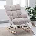 SAETSFEG Nursery Rocking Chair Teddy, Upholstered Glider Rocker with High Backrest, Comfortable Stylish Accent Armchair with Padded Seat for Living Rooms, Grey Bedrooms, Offices, Grey