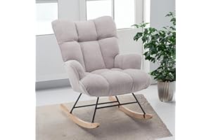 SAETSFEG Nursery Rocking Chair Teddy, Upholstered Glider Rocker with High Backrest, Comfortable Stylish Accent Armchair with Padded Seat for Living Rooms, Grey Bedrooms, Offices, Grey