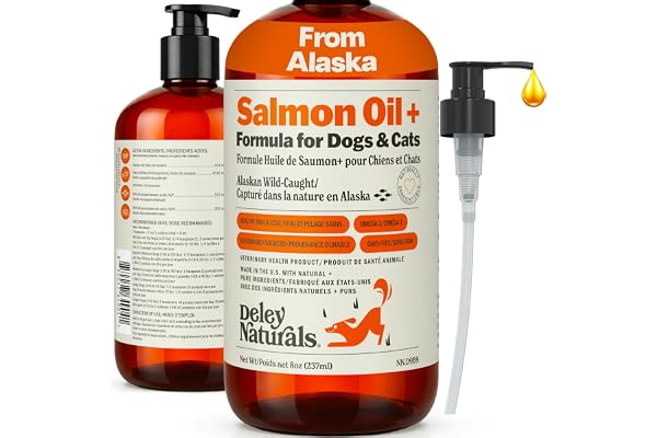 Deley Naturals Wild Alaskan Salmon Oil for Dogs & Cats - New & Improved Salmon Oil Plus Formula - Fish Oil for Dogs with DHA