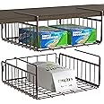 Simple Houseware Under Shelf Hanging Metal Wire Storage Basket for Cabinet, Kitchen, Office, Pantry, and Bathroom, 2 Pack, Br