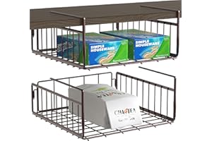 Simple Houseware Under Shelf Hanging Metal Wire Storage Basket for Cabinet, Kitchen, Office, Pantry, and Bathroom, 2 Pack, Br