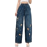 Tozamil Women's Mid-Rise Waist High Stretch Bootcut Jeans Embroidery Denim Pants with Pockets