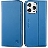 SHIELDON Wallet Case for iPhone 16 Pro Max 5G 2024, Genuine Leather Magnetic RFID Blocking Credit Card Slot Kickstand Full Protection Case Compatible with iPhone 16 Pro Max 6.9" - Sapphire Blue