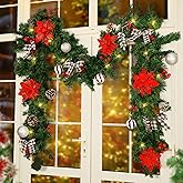Christmas Garland with Lights,Pre-lit 9ft Christmas Decorations with 50 LED Lights,with Waterproof Battery Box,Indoor&Outdoor Use,for Stairs Fireplace Front Door Porch Home (Battery NOT Include)