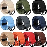 Kifmurase 10Pcs Men Canvas Belt, Web Fabric Casual Belt with Black Double D-ring, 1.5'' Wide Double D Ring Belts