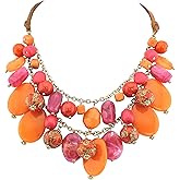 Bocar 2 Layer Statement Necklace Chunky Beaded Fashion Necklace for Women Gifts