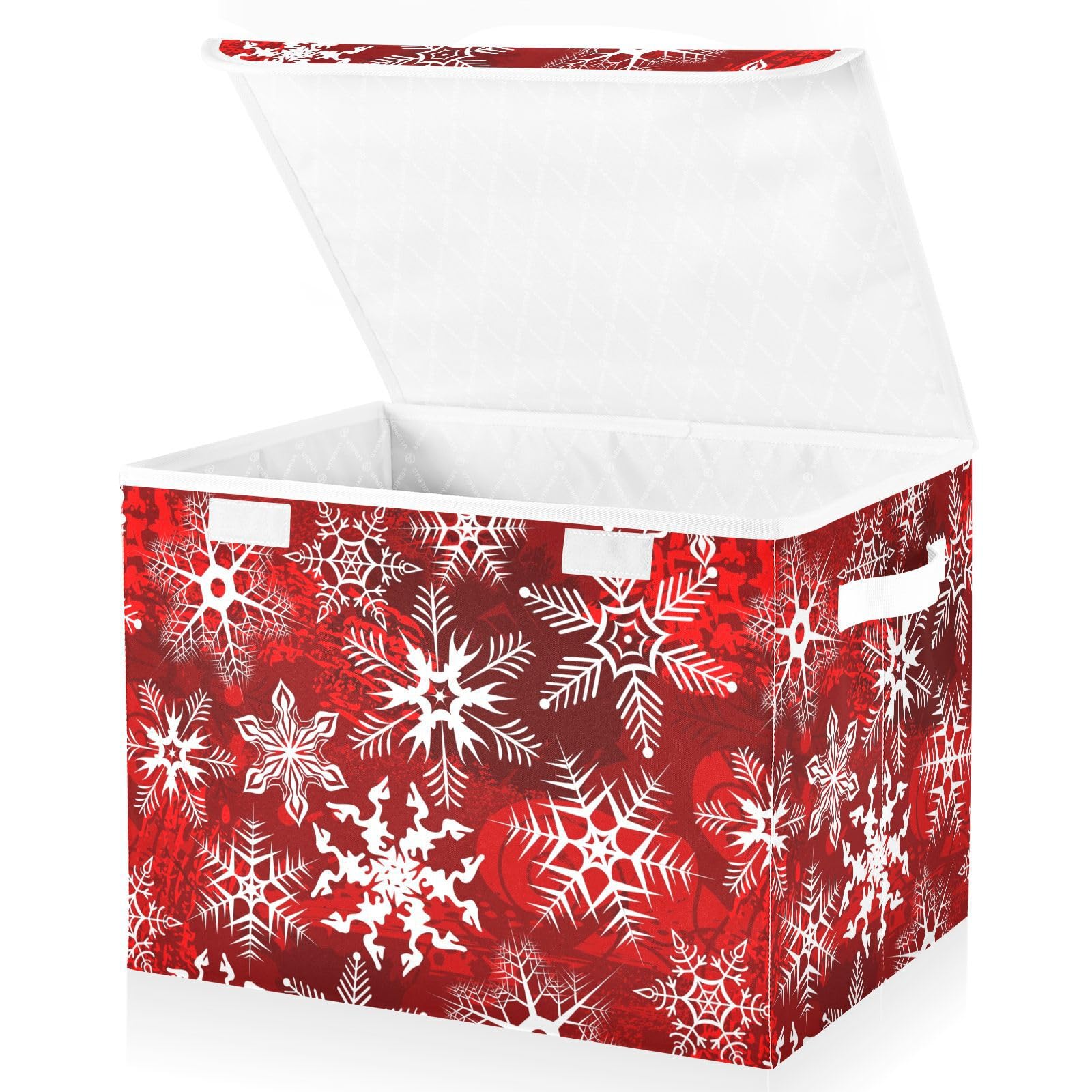Mnsruu Christmas Storage Baskets Collapsible Storage Bins with Lids, Christmas Red Pattern with Snowflakes Flower Storage Boxes Clothes Baskets for Organizing
